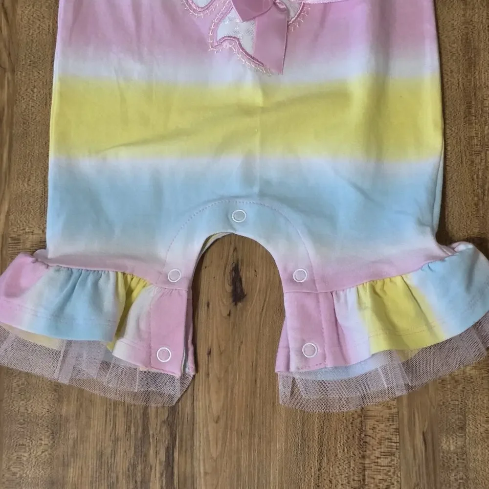 Bonnie Baby Girls 6-9M Pastel Tie Dye Unicorn Romper Ruffle Tulle NWT